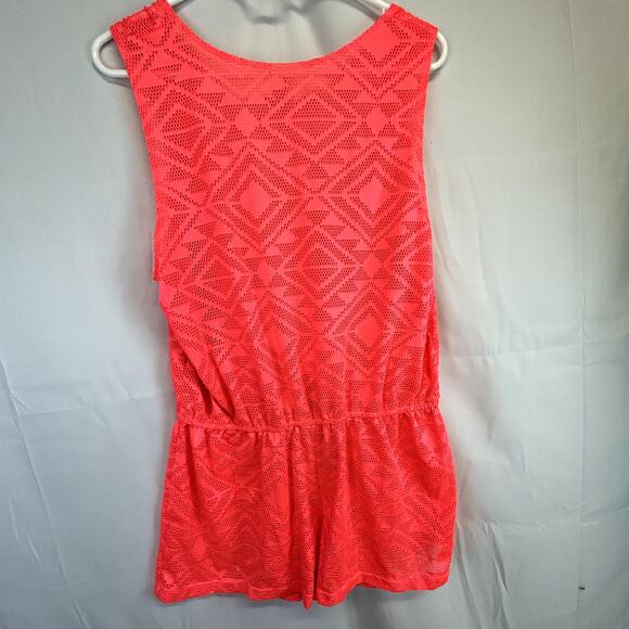 OP Ocean Pacific Swim cover Romper bright orange coral xl Jr 15-17  lace - Picture 7 of 10
